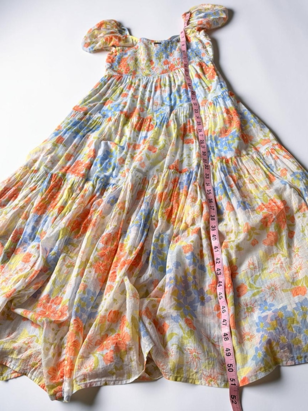 Billabong Maxi Dress Orange & Blue Floral Cotton Puff Sleeve - Picture 15 of 15